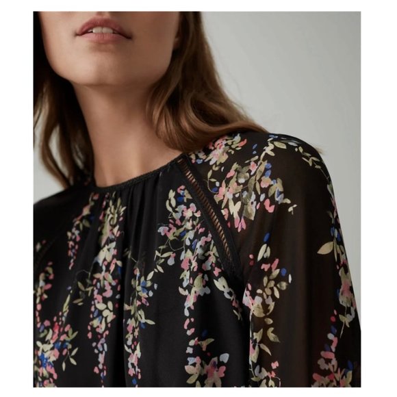 $320 Reiss UK 14 US 10 Roma Mini Dress Blouson Black Watercolor Floral Pink - Picture 3 of 7